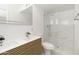 Bathroom with a modern sink, glass shower, and updated finishes at 224 N 58Th St, Mesa, AZ 85205