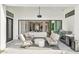 An outdoor patio offers modern seating, a built-in grill, and views of the home's interior at 4024 E Minton Cir, Mesa, AZ 85215