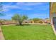 Large backyard with green turf, desert landscaping, and a built-in grill perfect for outdoor entertaining at 4611 E Night Glow Dr, Cave Creek, AZ 85331