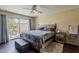 Comfortable bedroom featuring wood floors, a plush bed, and access to a private outdoor space at 9196 E Evans Dr, Scottsdale, AZ 85260