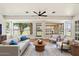 Bright living room features large windows, hardwood floors, ceiling fan, neutral paint, and comfortable seating at 10839 W Peoria Ave, Sun City, AZ 85351