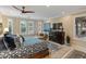 Spacious main bedroom with large windows, ceiling fan, a blue patterned area rug and a chaise lounge at 17728 N 92Nd Pl, Scottsdale, AZ 85255
