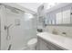 Updated bathroom featuring a glass shower, modern fixtures, and a gray vanity at 2333 E Southern Ave # 1049, Tempe, AZ 85282