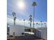 Charming home exterior featuring a carport, palm trees and beautiful Arizona sky at 25 S 102Nd St # 92, Mesa, AZ 85208