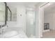 Modern bathroom featuring marble countertops, glass shower, and stylish chrome fixtures at 2636 S Bahama Dr, Gilbert, AZ 85295