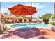 Inviting backyard pool with brick patio, umbrella, and lounge chairs perfect for relaxing and entertaining at 3027 N Nebraska St, Chandler, AZ 85225