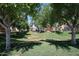 A community park with mature trees and a playground provides a green space for residents at 451 S Hawes Rd # 53, Mesa, AZ 85208