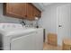 Functional laundry room with modern washer, dryer, sink, cabinets, and ample storage space at 5402 E Mckellips Rd # 237, Mesa, AZ 85215
