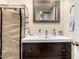 Bathroom featuring a double sink vanity, mirror, and storage space at 618 E Manzanita Pl, Phoenix, AZ 85020