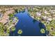 Breathtaking aerial view of waterfront homes, lush palm trees, and a tranquil lake community at 869 W Shellfish Dr, Gilbert, AZ 85233