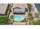 Aerial view of a home with a beautiful backyard pool, covered patio, and well-maintained landscaping at 1365 N Drexel St, Mesa, AZ 85207