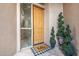 Inviting front entrance with a wood door, glass accents, and decorative plants at 15953 N 111Th Way, Scottsdale, AZ 85255