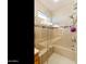 Glass enclosed shower with built-in seating, multiple shower heads, and decorative tile accents at 4548 E Nightingale Ln, Gilbert, AZ 85298