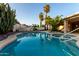 Backyard pool with cacti and palm tree lined exterior at 462 N Bedford Ct, Chandler, AZ 85225
