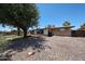 Charming single-story brick home featuring a desert-landscaped yard with mature trees and a sunny sky at 6449 E Ellis St, Mesa, AZ 85205