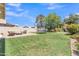 Large backyard featuring a trampoline, a seating area, and well-maintained landscaping at 17425 N 1St Dr, Phoenix, AZ 85023