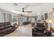 Open-concept living area features kitchen, pool view, comfortable seating, and creates an ideal space for Gathering and entertainment at 4626 E Summerhaven Dr, Phoenix, AZ 85044