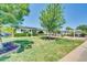 Well-maintained front yard with lush green grass, mature trees, trimmed shrubs, and a circular flower bed at 6808 N 11Th St, Phoenix, AZ 85014