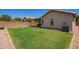 A well-maintained backyard with lush green grass and a covered patio at 764 E Shannon St, Chandler, AZ 85225