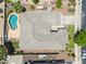 Birds eye view of backyard with a private pool, patio and landscaped yard at 8417 W Northview Ave, Glendale, AZ 85305