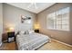 Bedroom featuring a queen bed, neutral paint, carpeted flooring, and a window with blinds at 8417 W Northview Ave, Glendale, AZ 85305