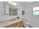 Bathroom featuring a modern mirror and granite countertop at 10844 N 37Th Way, Phoenix, AZ 85028