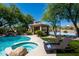 Resort-style backyard with a pool and spa, accompanied by lounge chairs and a covered outdoor kitchen at 22020 N Church Rd, Scottsdale, AZ 85255