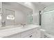 Updated bathroom featuring a new vanity, glass shower, and stylish fixtures at 7376 E Via Estrella Ave, Scottsdale, AZ 85258