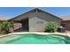 Backyard oasis featuring a sparkling pool, covered patio, and lush greenery for ultimate relaxation and privacy at 15905 W Saguaro Ln, Surprise, AZ 85374