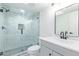 Remodeled bathroom featuring a glass enclosed shower, new vanity with black fixtures, and tiled flooring at 6615 E Desert Cove Ave, Scottsdale, AZ 85254