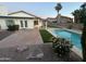 Backyard oasis featuring a sparkling pool, lush greenery, and a covered patio for outdoor entertaining at 1044 N Arvada N --, Mesa, AZ 85205