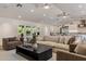 Expansive living area with a large sectional sofa, hardwood floors, recessed lighting, and access to the patio at 3817 E Highland Ave, Phoenix, AZ 85018