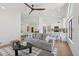 Open-concept living space with a ceiling fan, comfortable seating, and seamless flow to the kitchen at 9263 W Oraibi Dr, Peoria, AZ 85382