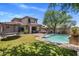 Large backyard with pool, patio seating, and artificial grass, perfect for outdoor enjoyment at 9904 E South Bend Dr, Scottsdale, AZ 85255
