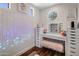 Stylish vanity area with Hollywood mirror, drawers, and a fun, decorative aesthetic at 9904 E South Bend Dr, Scottsdale, AZ 85255
