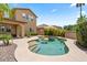 Inviting backyard pool with lush landscaping and clear blue water at 42 S Nevada Way, Gilbert, AZ 85233