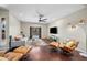 Bright living room with hardwood floors, contemporary furniture, and a ceiling fan at 6715 S Lakeshore Dr, Tempe, AZ 85283