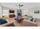 Bright living room features a fireplace with a large screen tv and comfortable seating arrangements at 20121 N 76Th St # 2021, Scottsdale, AZ 85255