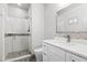 Elegant bathroom featuring a glass-enclosed shower, modern vanity, and stylish tile accents at 295 N Rural Rd # 133, Chandler, AZ 85226