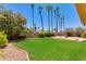 Lush backyard with green grass and desert landscaping at 5507 E Kings Ave, Scottsdale, AZ 85254
