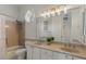 Well-lit bathroom with double vanity, tub, shower, and decorative fixtures at 2135 E Clipper Ln, Gilbert, AZ 85234