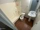 Modest bathroom featuring a pedestal sink, tub and shower, and linoleum flooring at 6911 W Devonshire Ave # 1269, Phoenix, AZ 85033