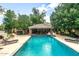 Inviting pool area with an outdoor kitchen and covered seating, perfect for entertaining at 8219 S Pecan Grove Cir, Tempe, AZ 85284