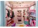 Well-organized walk-in closet with various clothing items and shelving, painted in a fun pink tone at 8219 S Pecan Grove Cir, Tempe, AZ 85284