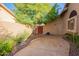 Backyard area with a paved patio, lush plants, and yard access at 8402 W Rosemonte Dr, Peoria, AZ 85382
