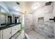 Modern bathroom featuring a glass shower with white subway tile and a granite countertop vanity at 1500 N Markdale -- # 68, Mesa, AZ 85201