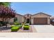 Inviting single-Gathering home featuring a desert landscape, a two-car garage, and neutral-toned stucco at 157 W Leatherwood Ave, San Tan Valley, AZ 85140