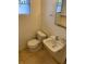 Bright bathroom featuring a toilet, a window, and a white sink with a mirror at 6841 E Vista Dr, Paradise Valley, AZ 85253