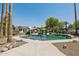 Backyard pool area with mature palm trees and outdoor seating at 1452 E Gary St, Mesa, AZ 85203