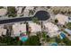 Aerial view highlighting desert home backyard pools, patio areas, and neat landscaping at 15235 S 30Th St, Phoenix, AZ 85048